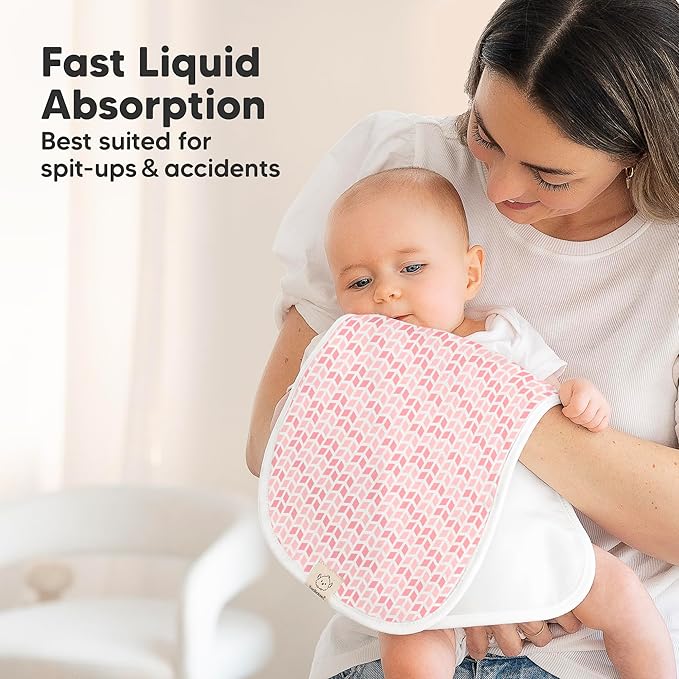 Organic Burp Cloths Baby Boy & Girl - 5-Pack Super Absorbent Cotton Burping Cloths for Babies, Soft & Plush Newborn Spit Up Rags, Infant Towels for Milk Spit Up, Unisex, Large 21" x 10" (Blush)