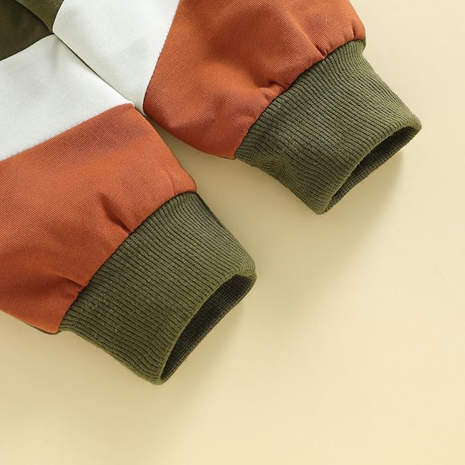 Kupretty Toddler Baby Boy Fall Winter Clothes Color Block Long Sleeve Sweatshirt Pullover Tops + Joggers Pants Outfit Set