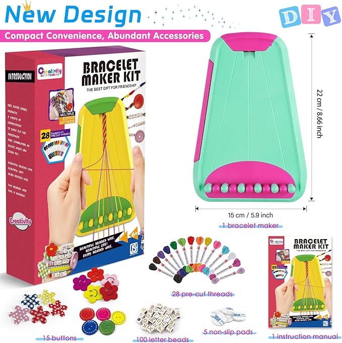 Arts and Crafts for Kids Ages 8-12,Friendship Bracelet Making Kit for Girl,Kids Jewelry Making Kit with 28 Pre-Cut Threads,Christmas Birthday Gifts for Ages 6 7 8 9 10 11 12 Year Old Green Rose