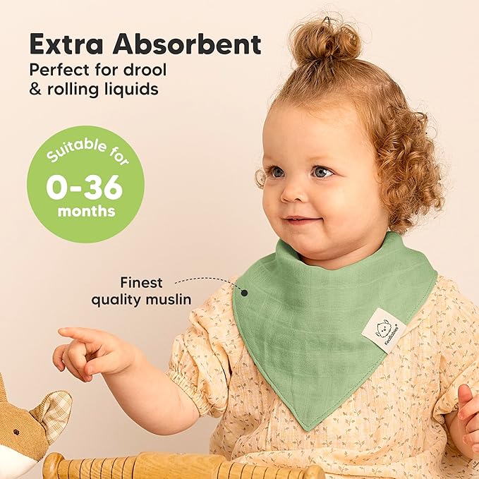 KeaBabies 8-Pack Muslin Baby Bibs for Boys, Girls - Muslin Bandana Drool Bibs for Baby Girl & Boy, Drooling Newborn, Teething Toddler, Infant 0-36 months, 100% Cotton Extra Absorbent & Soft (Dew)