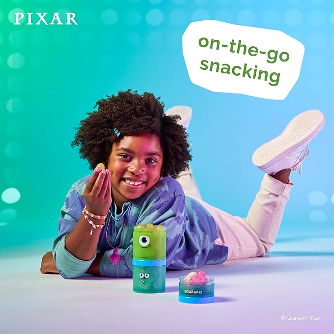 Whiskware Disney Pixar Stackable Snack Containers for Kids and Toddlers, 3 Stackable Snack Cups for School and Travel, Monsters Inc Mike Wazowski and Sulley