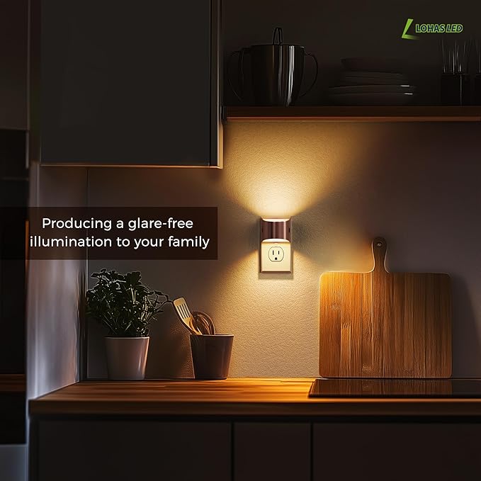 L LOHAS LED Night Lights Plug into Wall, Dimmable Night Light with 3 Level Brightness, 3000K Soft White, 2 Pack, Rose Gold