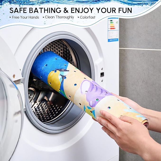 Vannokor Baby Bath Mat for Tub Non Slip Kids, 40 X 16 Inch Extra Long Bathtub Mat with Drain Holes and Suction Cups, Anti Slip Shower Mat Machine Washable, Submarine Park