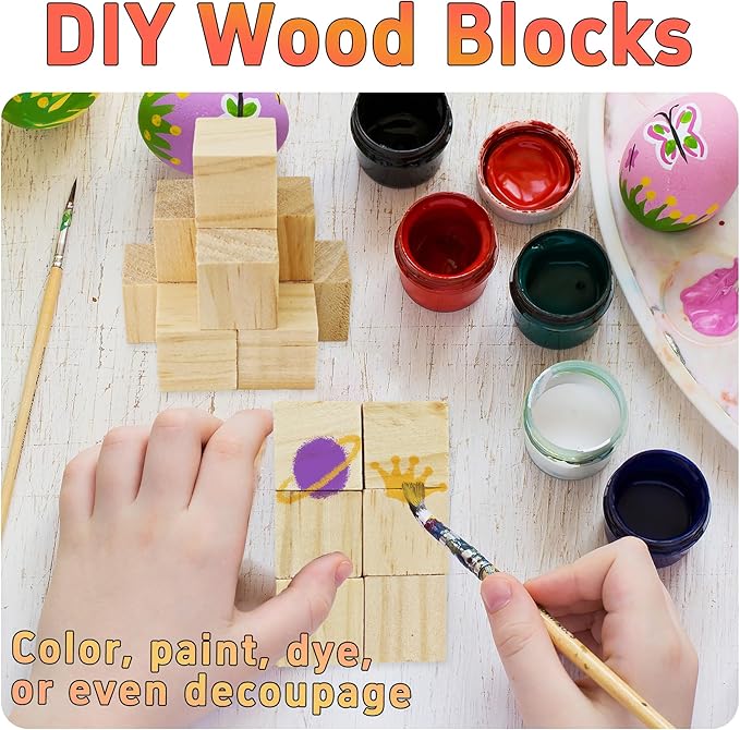 50Pcs 2cm Unfinished Wood Cubes, 0.78” Natural Square Wooden Blocks for Math Counting, Crafts, and DIY Projects