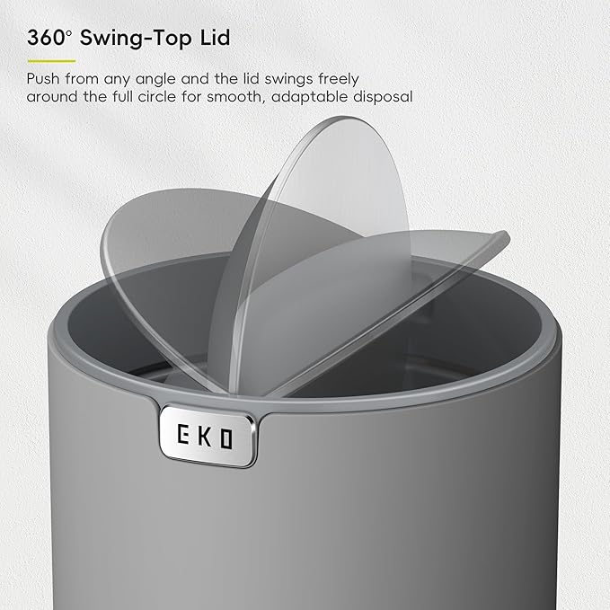 EKO Fandy 0.58 Gal/2.2L Mini Trash Can with Lid, Swing-Top Desktop Trash Can for Bathroom, Countertop, Vanity, Desk or Office, Small Garbage Bin (Grey)