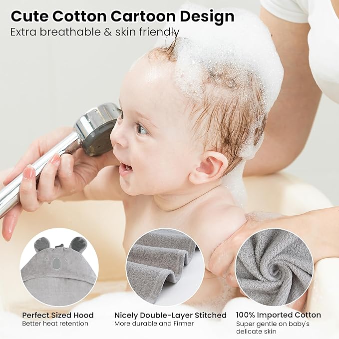 Viviland 2 Pack Hooded Baby Towels, Soft 100% Cotton Baby Bath Towels with Hood, Extra Thick and Absorbent, Essential for Newborns, Kids, Infants - Girls and Boys (Blue Elephant & Koala)