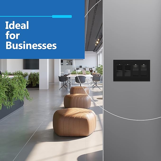 LIDER Matte Finish Quadruple Decorator Switch Cover, Screwless Wall Plate, Mid-Size 4-Gang 4.88" x 8.58", Polycarbonate Thermoplastic, UL Listed, LSWP-34M-BK, Black