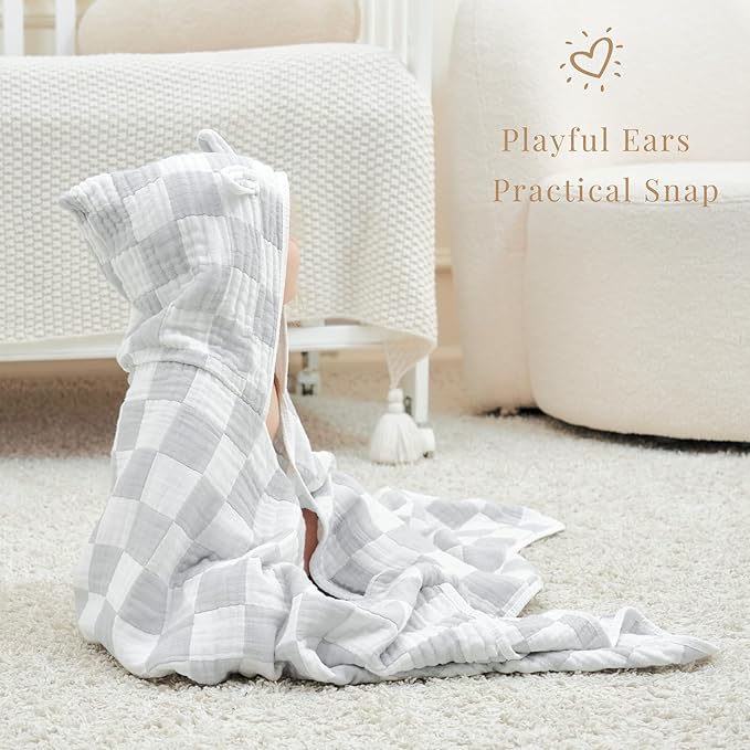Ultra-Soft Muslin Baby Hooded Towel - 55 x 28 Inches, Ideal for Bath & Beach, Suitable for Both Boys & Girls from Newborns to Toddlers