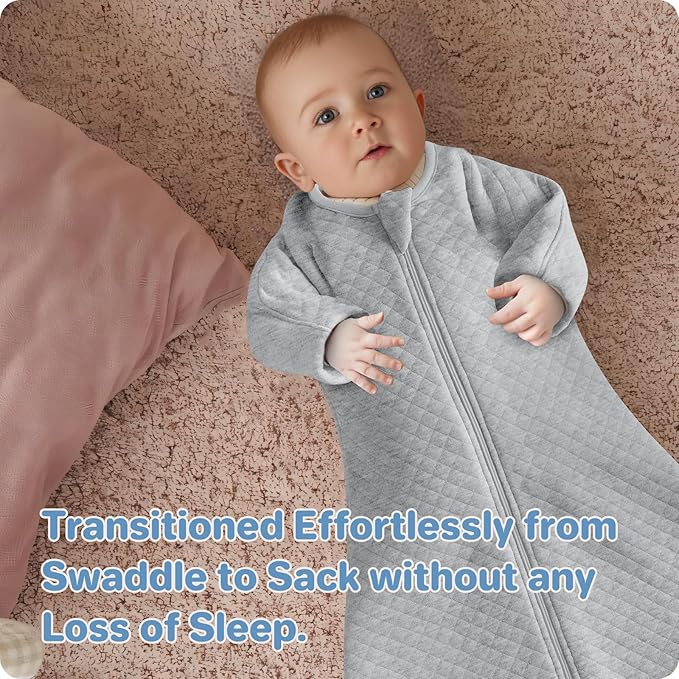 Cozy Baby Sleep Sack with Sleeves for Easy Transitioning Soft Cotton Warm 3-6 Months 1.5 Tog, Soft and Comfortable Wearable Blanket, 2-Way Zipper, Unisex Newborn Babies, Girls and Boys Sleeping Bag