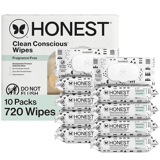 The Honest Company Clean Conscious Multi-Use Wipes, Unscented Hypoallergenic Baby Wipes for Sensitive Skin, 99% Water Plant-Based Compostable Wipes, Pattern Play, 720 Count