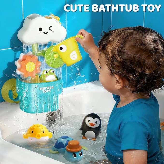 Bath Toys for Toddlers 1-3,Baby Waterwheel Bathtub Toy with Suction Cup,Kids Bath Tub Shower Playset,Infant Bathtime Fun Xmas Birthday Gift for 12-18 Months 1 2 3 4 Years Old Baby Girls Boys