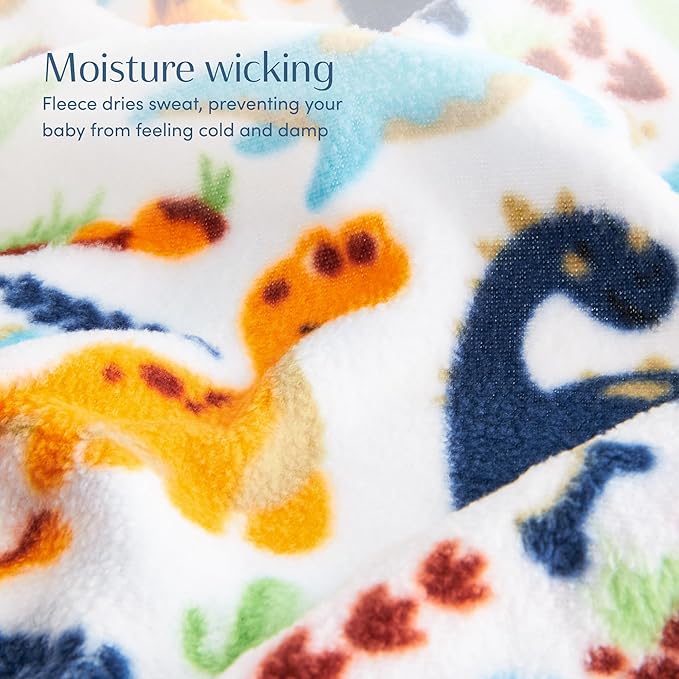 SleepingBaby Zipadee-Zip Transition Swaddle - Cozy Fleece Wearable Blanket with Two-Way Zipper for Baby Sleep - Dino, Medium (6-12 Month)