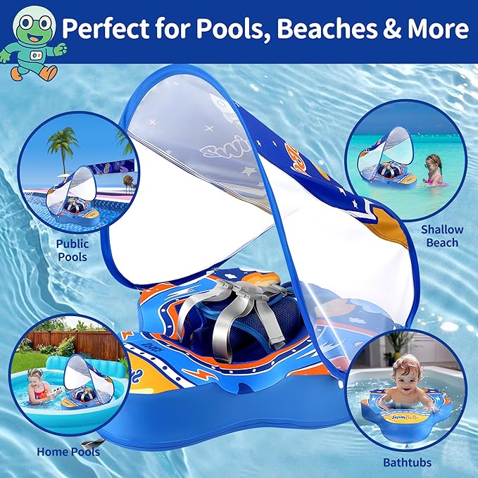 Baby Pool Float with Canopy,Non-Inflatable Infant Swim Float,Soft Skin-Friendly Fabric Material Pool Floats for Toddlers,Swimming Pool Toys for Boys and Girls