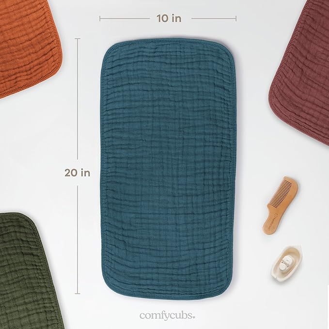 Comfy Cubs Muslin Burp Cloths 20" x 10", Pack of 6 - Large, 6-Layer, Ultra Absorbent 100% Cotton for Baby Drool and Messes - Soft, Safe & Gentle Baby Burp Cloths Set for Boys & Girls - Neptune