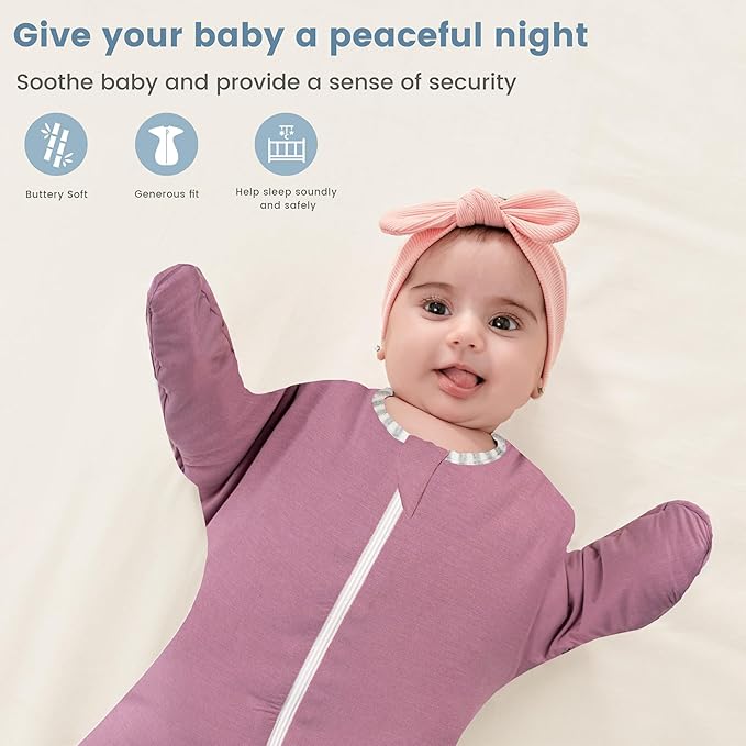 ZIGJOY Shark-Fin Transition Swaddle - 2.5 Tog Rayon Made from Bamboo Sleep Sack Transitional Swaddle Sack Baby Wearable Blanket, Purple, 3-6 Months