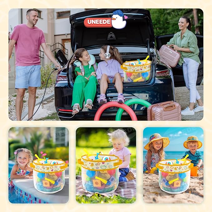 UNEEDE Duck Print Bath Toy Organizer, 4.15 Gallons Bathtub Toy Holder, Quick Dry Mesh Shower Caddy, Yellow Duck Stuff