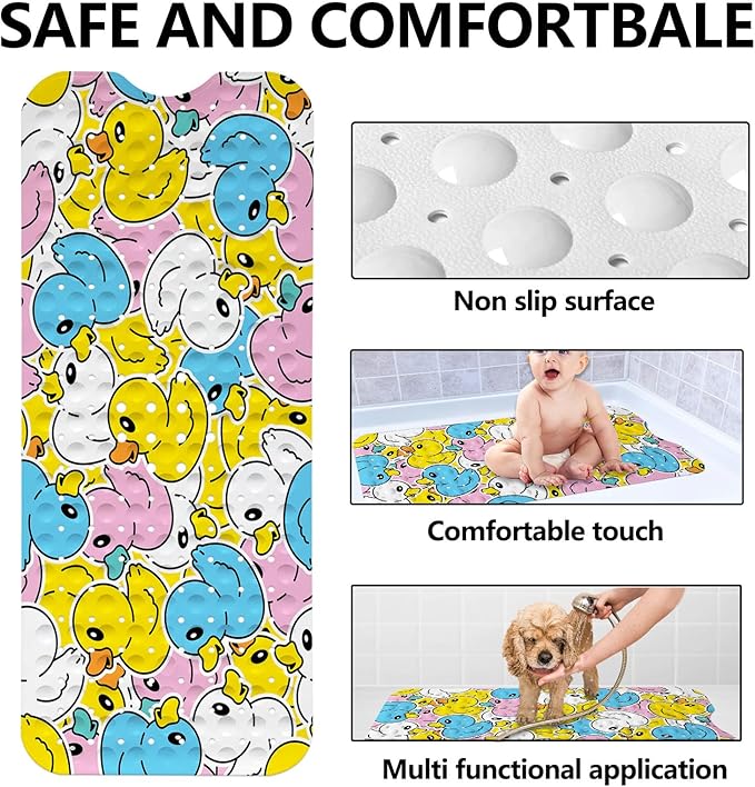 LNOND Bath Mat for Tub for Kids, Cartoon Duck Bathtub Mat, Kids Bath Mats for Bathroom Non Slip with Drain Holes and Suction Cups,Machine Washable (40 X 16 Inch)