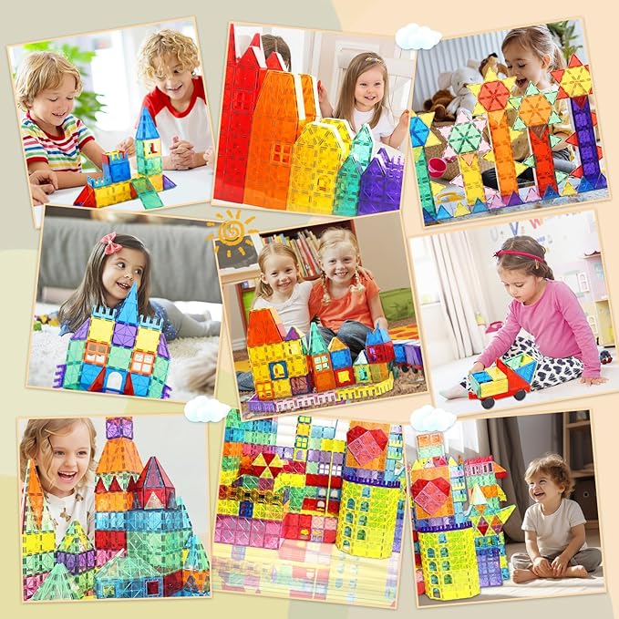 Magnetic Tiles - 130PCS Magnetic Blocks for Kids, Magnet Tiles Building Blocks Set with 2 Cars, Construction STEM Magnet Toys Gift for Kids, Boys and Girls 3 4 5 6 7 8+ Year Old