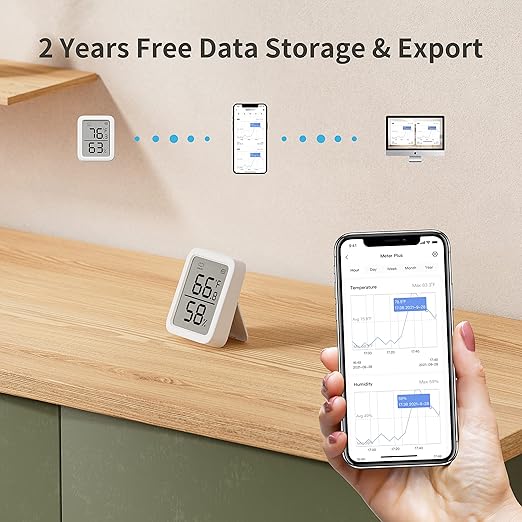 SwitchBot Thermometer Hygrometer, Bluetooth Indoor Humidity Meter for Home, Temperature Sensor with App Control, Large LCD Display, Notification Alerts (Meter Plus *2+Hub mini)