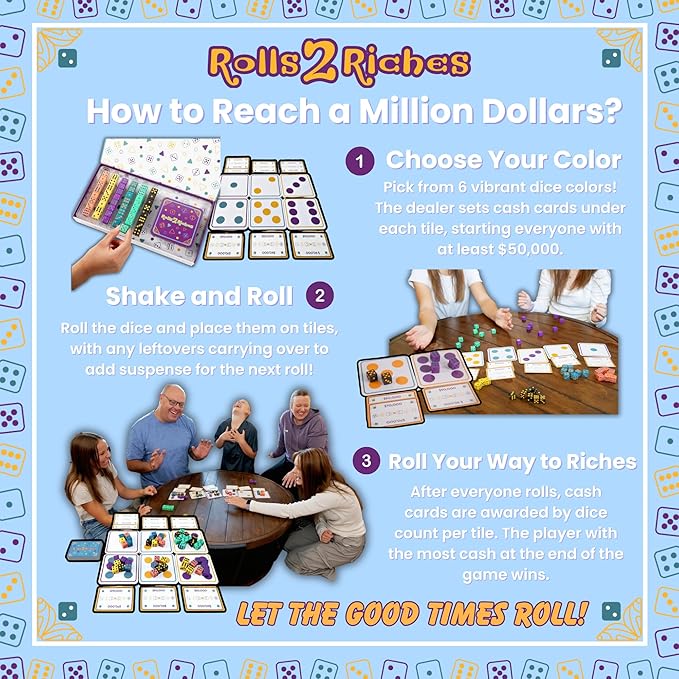 Award-Winning Board Game for Families – Rolls 2 Riches | Fast-Paced Dice, Card & Strategy Game for Kids & Adults | Perfect for Parties, Travel, Camping, Game Nights & Outdoor Summer Fun