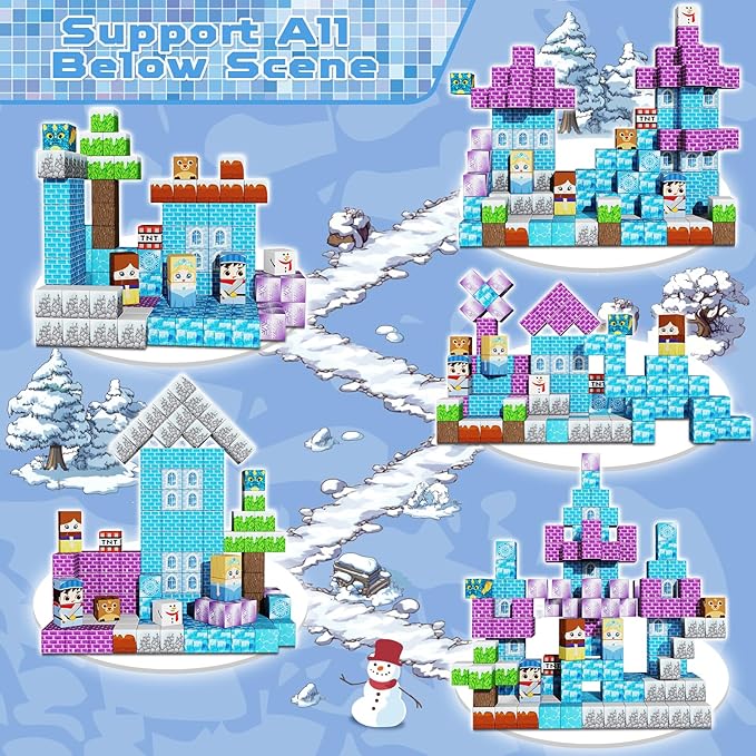 Magnetic Blocks - 150PCS Magnetic Blocks Build Ice Castle - Magnetics Toys for Montessori Toddler Christmas Birthday Gifts - STEM Sensory Toys for 3 4 5 6 7 8 9 10 Year Old Girls