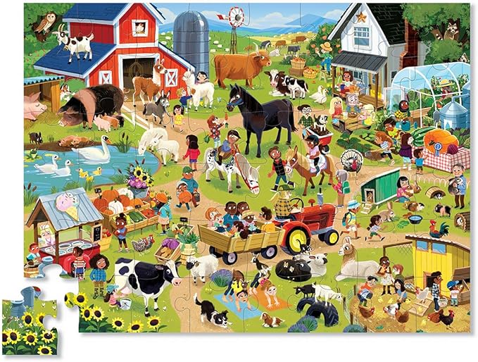 Crocodile Creek 48-Piece Jigsaw Floor Puzzle - Fun Floor Puzzles for Kids Ages 4-8 - Heavy-Duty Shaped Box for Storage - Day at The Farm - 18 x 24 inches Finished