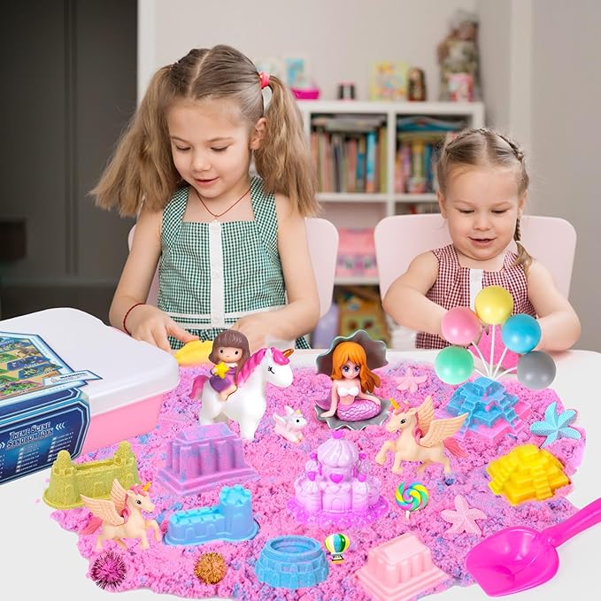 Unicorn Sensory Bins for Toddlers,Sensory Toys Play Sand Art Kit with Sandbox & Sand Castle Molds & Tools,Unicorn Sensory Toys Christmas Birthday Gift for Girls Toddler Ages 3 4 5 6 7 8 (Unicorn)