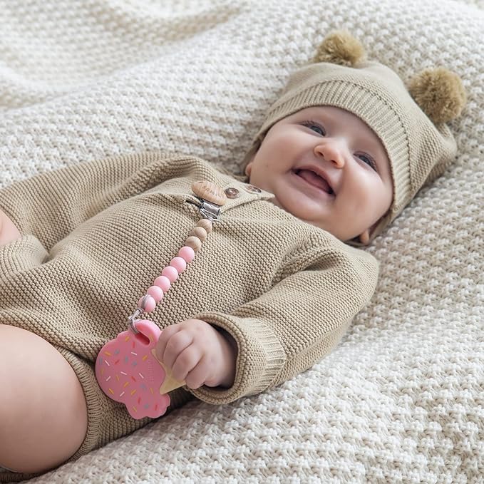 SAMiGO Pacifier Clips for Baby Girls Silicone Paci Holders Binky Clips - 2 Pack