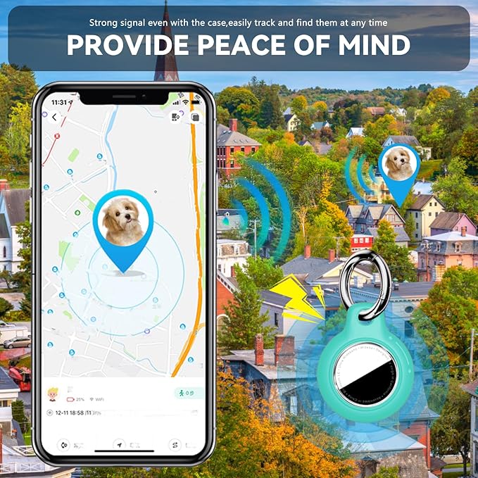 Upgrade Waterproof 2 Pack Airtags Holder with Apple Airtags Keychain, Hard PC Air Tag Case, Anti-Scratch & Shock Air tag Holder, Men's Women's Keyrings & Keychains -Black+Mint Green