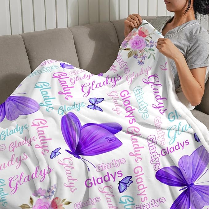 Customized Butterfly Baby Blanket - Personalized Soft Fleece Bed Throw for Toddlers, Newborns, Girls & Boys - Birthday & Christmas