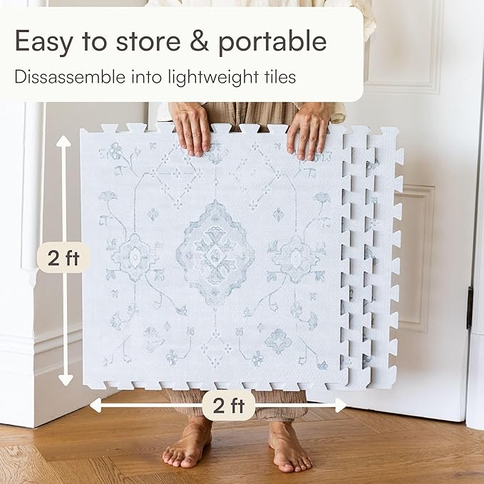Lillefolk Baby Play Mat for Floor – 6x6ft Vintage Gray | Soft Non Toxic Premium EVA Foam Tiles for Tummy Time, Crawling & Playroom – Waterproof Interlocking Floor Mat for Babies & Toddlers (9 Tiles)