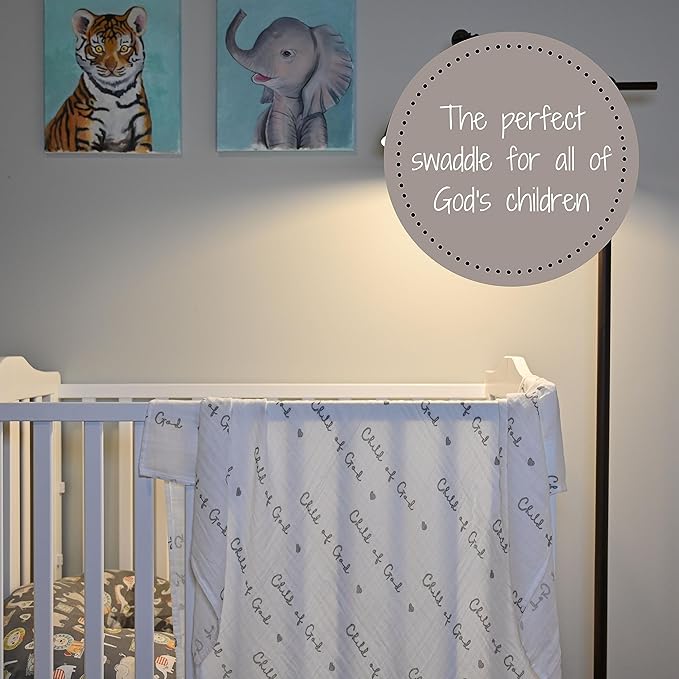 LollyBanks Baby Swaddle Blanket, 100% Cotton Muslin Blankets for Boys and Girls, 47 x 47 Inches Soft and Breathable Newborn Swaddle, Gentle Baby Wrap Swaddle, Registry (Child of God Print)