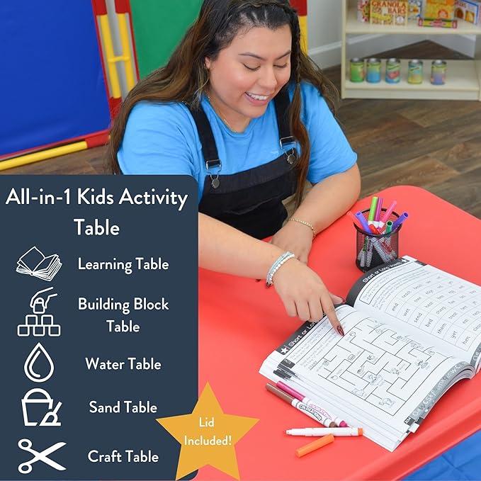 Children's Factory Medium Sensory Table and Lid – 24″ Height, Sandbox with Lid, Water Table for Kids, Red