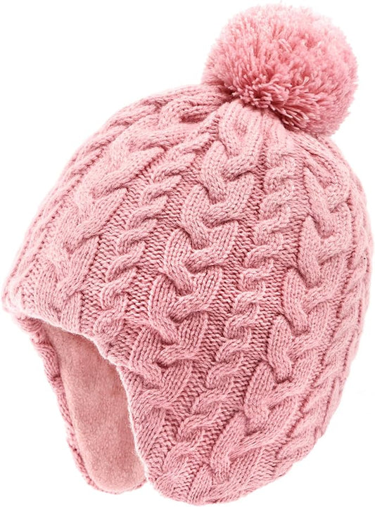 Duoyeree Kids Beanie Hat for Boys Girls Pom-pom Kint Hats Cozy Lining Winter Skull Cap
