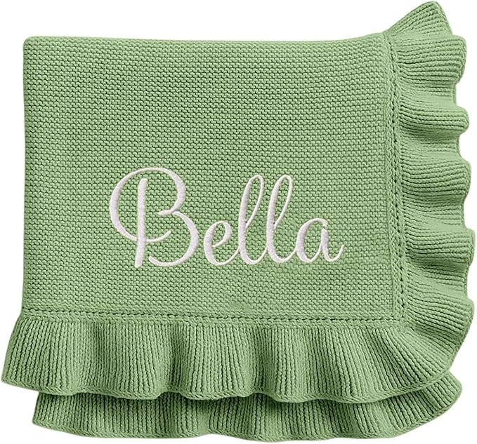 Nonnie Personalized Baby Blanket with Name - Custom Embroidered Knitted Ruffled Blanket for Newborn, 30x40 inch, Customized Gift for Newborn Boys Girls on Birthday, Baby Shower, Christmas