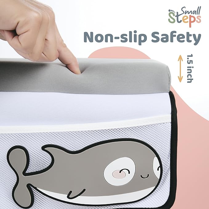 Small Steps Bath Kneeler and Elbow Rest Pad Set – Ergonomic Baby Bath Kneeling Pad with Memory Foam and Non-Slip Design – Orca-Themed Comfort with Handy Pockets for Bathing Babies and Kids