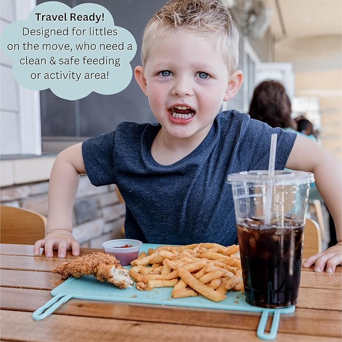 The Table Tyke Silicone Placemats for Toddlers with Patented Edge Bumper | Kids Placemats Non Slip Travel Ready | Baby Placemat BPA Free for Restaurant Dining Table | Sky Blue