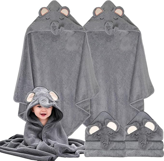 2 Pack Toddler Towels with Hood for Boys Girls, Soft Hooded Baby Bath Towels, Coral Fleece Thick Shower Bath Towel for Newborn(Gray)