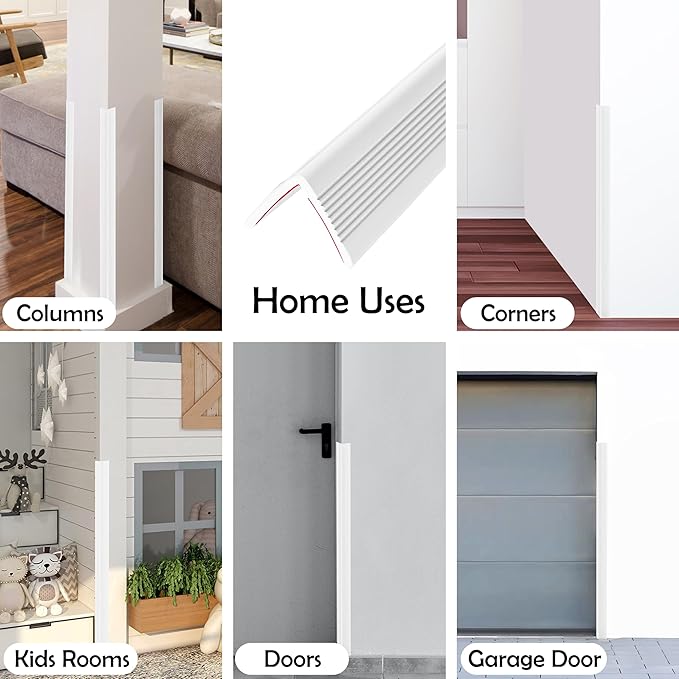 Rubber Bond Wall Corner Guard Edge Protector, Baby Proofing Corner Guards | Self-Adhesive Furniture Edge Strips for Home & Office (White, 5 Pack)