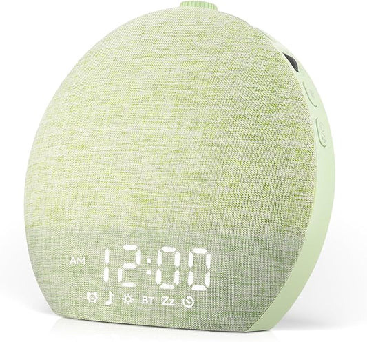 Sunrise Alarm Clock White Noise Sound Machine for Bedroom | Natural Wake-Up Light with 30 Soothing Sleep Aids, Bluetooth Speaker, Dimmable Clock, Screen-Free Design for Baby Adults Kids-Green