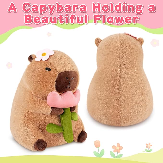 Achwishap Capybara Plush,Cute Plushies Capybara Stuffed Animals,Capybara Plush Toys,Kawaii Plushie Stuffed Toy with Flower Plushies Gift for Kids Adults Birthday(Capybara with Holding Flower,16”)