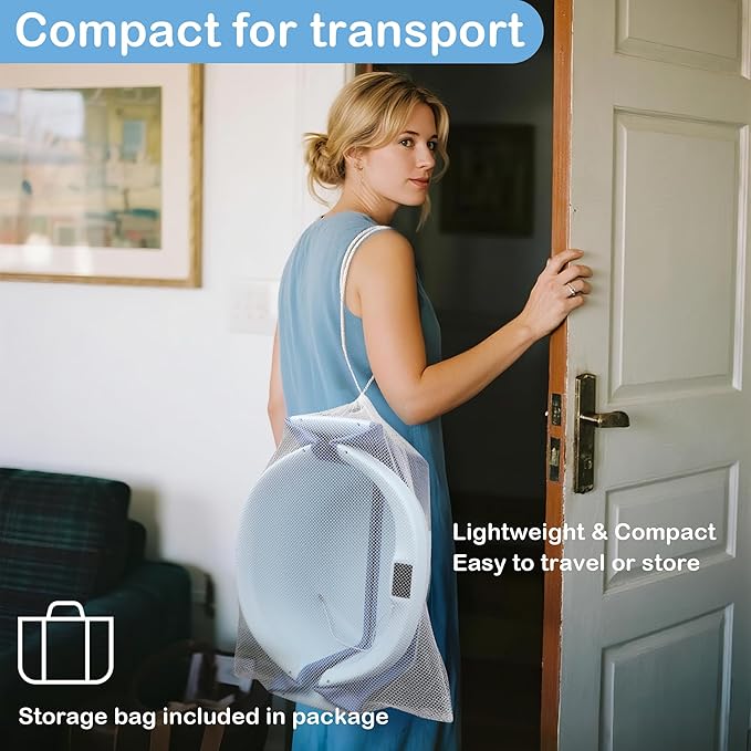 Collapsible Baby Bathtub - Large Baby Bath Tub with Thermometer & Cushion | Travel Portable Newborn Infant Bathtub | Foldable Toddler Bathtub for Baby 0 to 36 Months (Blue)