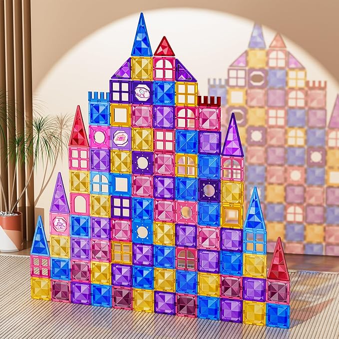 97 Pcs Magnetic Tiles for Kids Ages 4-8,Building Toys Magnetic Blocks for Kids Ages 4-8,Toddlers Educational Magnet Construction Set Magnets Tile,for 3 4 5 6 7 8 Kid Christmas Birthday Gifts