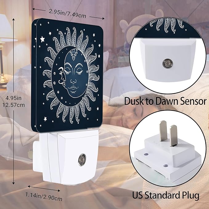 Vintage Sun Moon Night Light, Dusk to Dawn Smart Sensor Nightlight for Bedroom Bathroom Kitchen Hallway Stairs Hallway, Plug-in, Energy Efficient Decor Desk Lamp Gifts