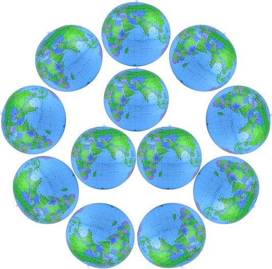 Coopay 12 Pack Inflatable Globe PVC World Globe Inflatable Earth Beach Ball Swimming Pool Ball Birthday Beach Party Decoration Summer Water Games Gifts for Beach Playing or Teaching
