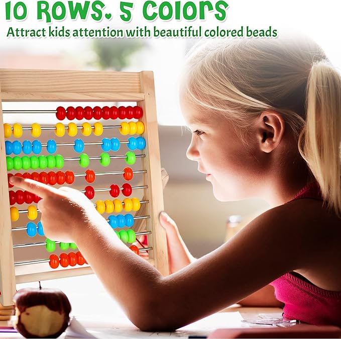 Wooden Abacus for Kids Math, Educational Counting Toy with Counting Sticks and Number Alphabet Cards, Preschool Learning Toys Gift for Boys Girls Age 3+ Years Old