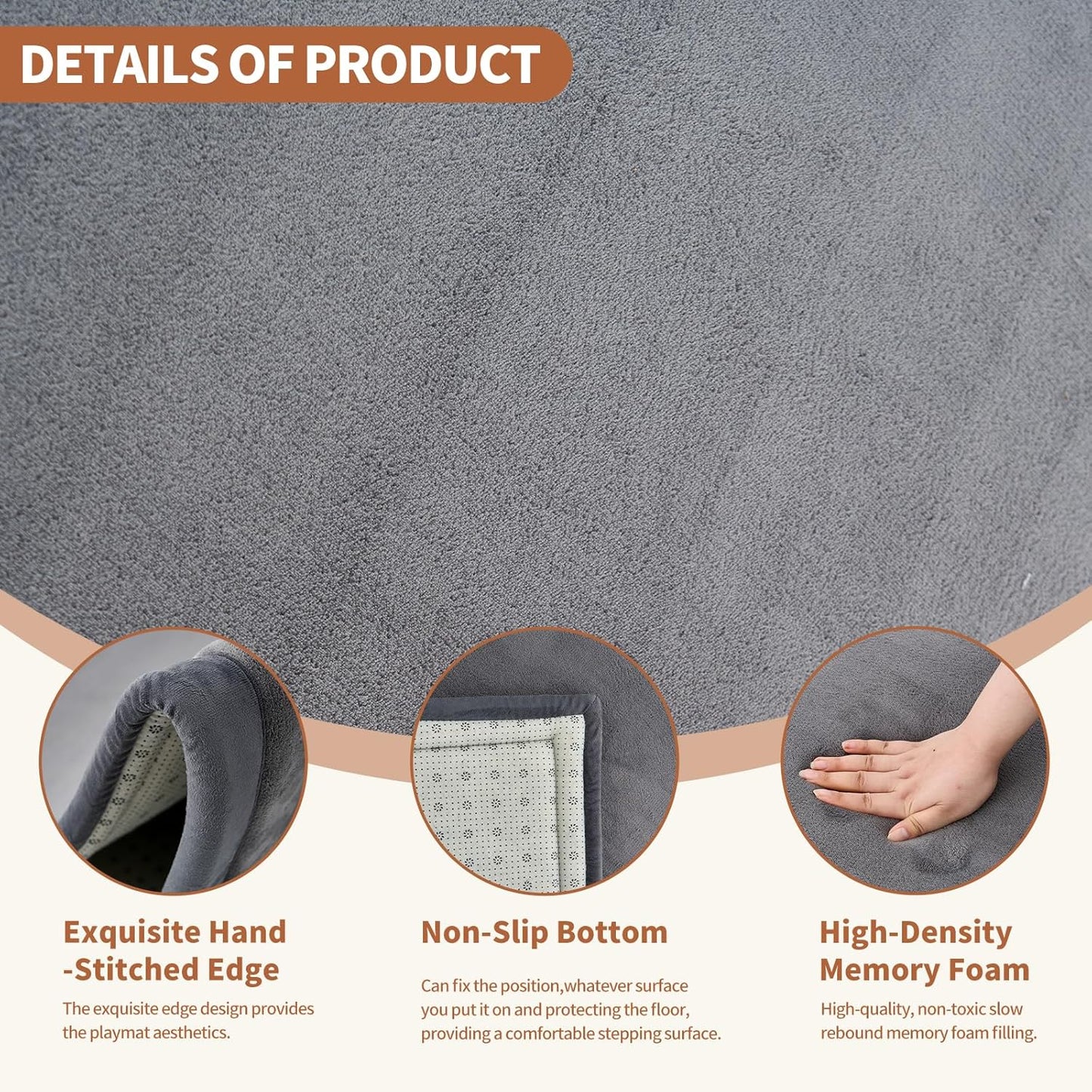 Baby Play Mat for Floor - 1.4" Thick Memory Foam Rug, 50"x50" Playpen Tummy Time Mat, Soft Velvet Nursery Rug, Large Padded Crawling Mat, Cushioned Pads for Playroom Toddlers, Infants, Yoga, Tatami