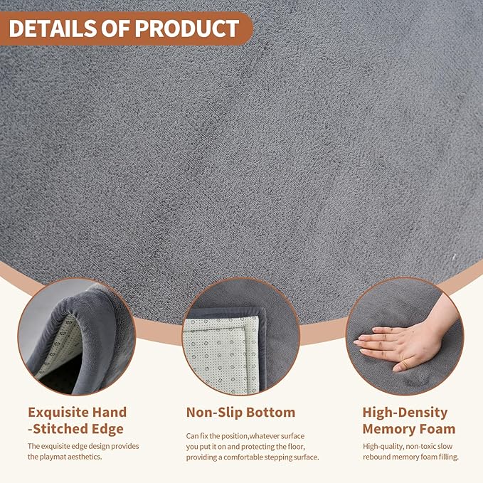 Baby Play Mats for Floor - 1.4" Thick Memory Foam Rug, 80"x80" Playpen Tummy Time Mat, Soft Velvet Nursery Rug, Large Padded Crawling Mat, Cushioned Pads for Playroom Toddlers, Infants, Yoga, Tatami