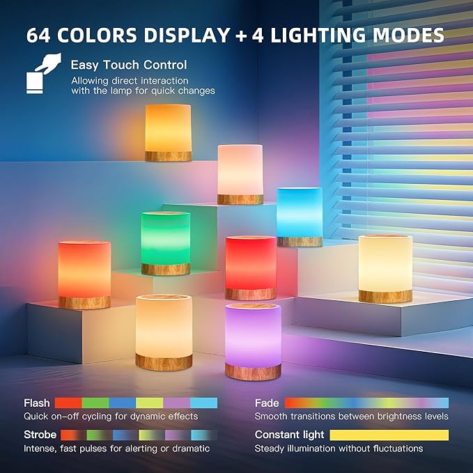 Night Light for Baby Nursery, 64 Colors Changing Touch Dimmable Night Lamp for Kids, Rechargeable Nursery Light with Timer, Portable Baby Night Light for Breastfeeding