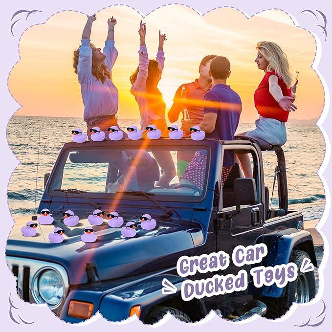 Sosation 36 Packs Mini Rubber Ducks with Sunglasses Sets 2.2 Inch Bath Squeaky Rubber Duckies Cute Float Bathtub Toys for Christmas Birthday Party Favors Class Prizes Car Decor(Light Purple)